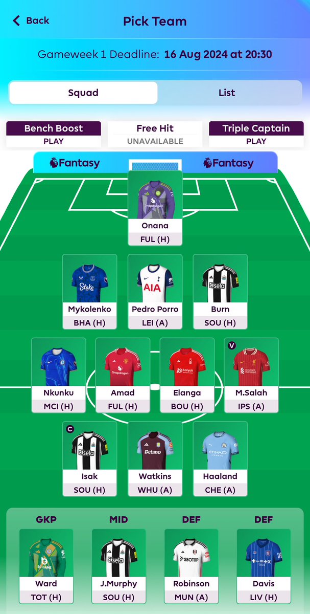 Gigert_'s tweet photo. @CORF_FPL Locked in for the team but no clue if to sub someone for murphy https://t.co/TkuKGo8gmq