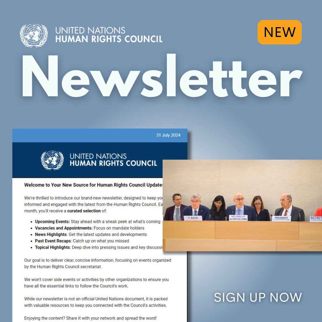 🌍 Stay informed and subscribe to the <a href="/UN/">United Nations</a> Human Rights Council's new newsletter.

Each month you’ll get the latest updates and insights on the Council's work. 

SIGN UP HERE ▶ eepurl.com/iUyc42
