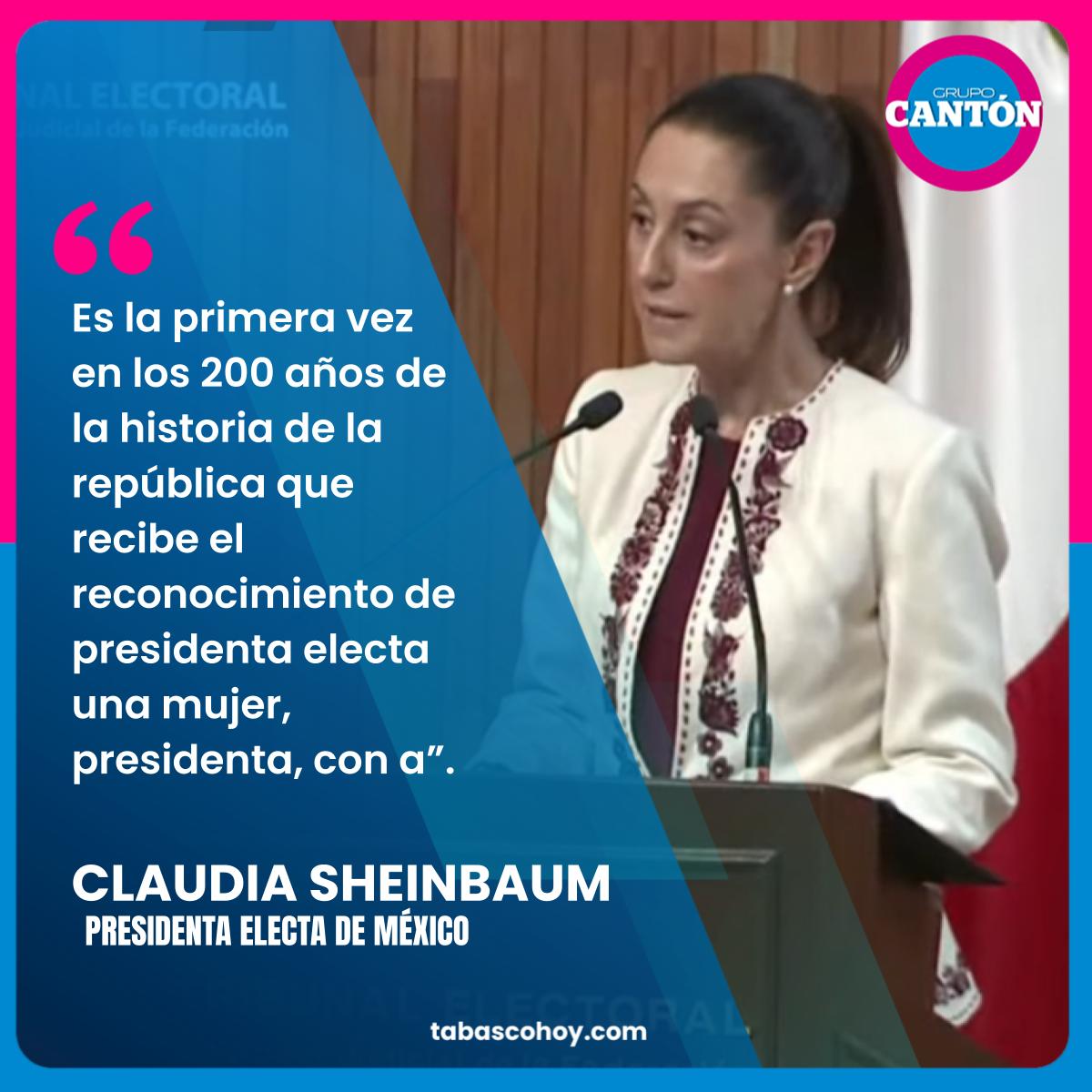 TabascoHOY's tweet photo. #FraseTH🗣️| Es la primera vez en los 200 años de la historia de la república que recibe el reconocimiento de presidenta electa una mujer, presidenta, con a: Claudia Sheinbaum Pardo (@Claudiashein)
https://t.co/Qoc3OWZXX3 https://t.co/YYEnrQKIaS