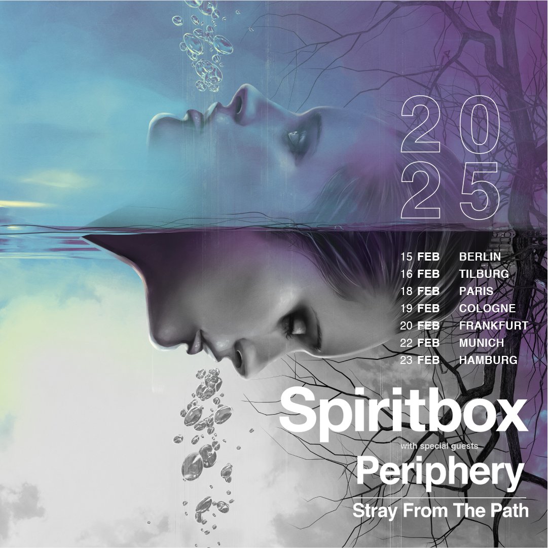 PeripheryBand's tweet photo. TOUR ALERT! We'll be back in Europe early next year with our good friends in @spiritboxband. If you missed us in these cities earlier this year, now's your chance! Tickets for these shows are on sale now at https://t.co/RssbyIxNk6. Get on it! https://t.co/dcTj0gN8fy