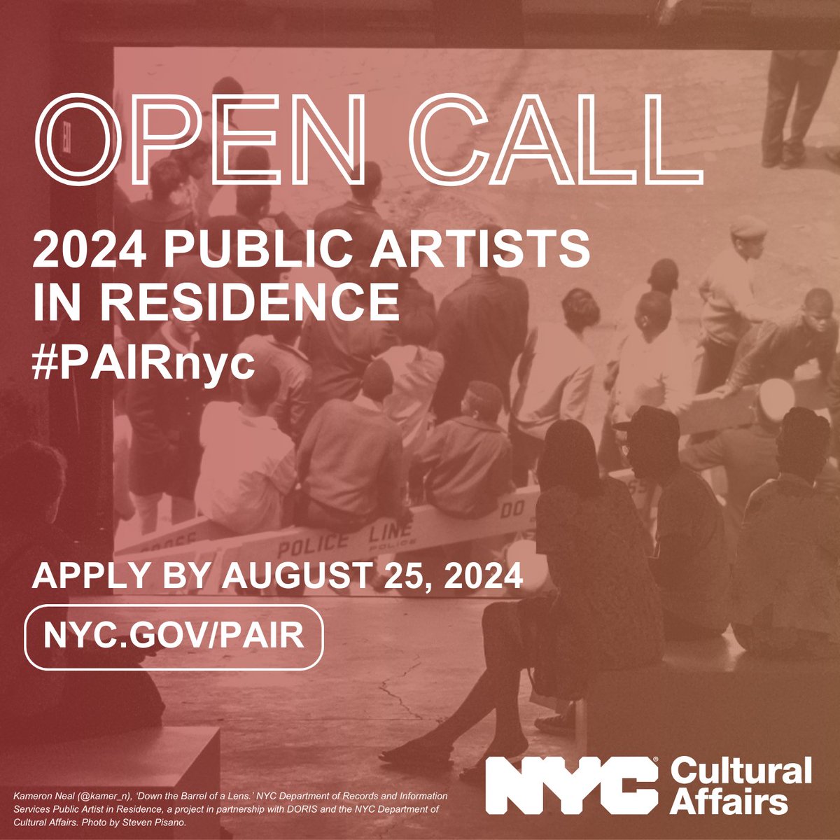 Calling all artists! Apply for <a href="/NYCulture/">NYC Cultural Affairs</a>’s Public Artists in Residence program (#PAIRnyc) to creatively work alongside <a href="/ACSNYC/">NYC ACS</a>, <a href="/NYCCHR/">NYC Human Rights</a>, <a href="/NYCHRA/">HRA</a>, or <a href="/EquityNYCGov/">The NYC Mayor's Office of Equity & Racial Justice</a>. 

Deadline: August 25, 2024
Learn more &amp; apply here: on.nyc.gov/3zXBydo