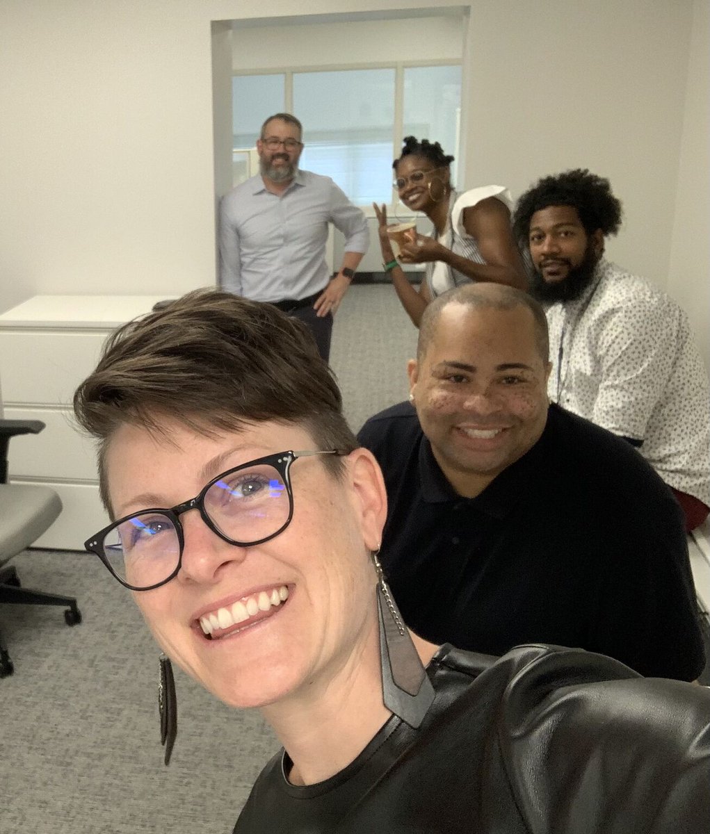 DurhamCounty's tweet photo. Check out the Equitable Well-Being team of Cassadra, Brent, Robert, JoAnna hanging out with Strategy & Performance Director Josh Edwards! They're working to make #DCo government even better for our employees & residents each & every day! #DCoRocks #CityHallSelfie Day @ELGL50 https://t.co/te4qjDOkBo