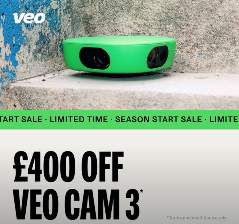 🚨Grab £400 discount off a Veo Cam 3

🗣Ever fancied a Veo Cam?

👉Purchase a minimum one-year subscription plan and a tripod and receive a £400 discount HERE ⤵️
get.veo.co/ss24/grassroot…

#VEO #GRF #grassrootsfootball #teamgrassroots #Ad