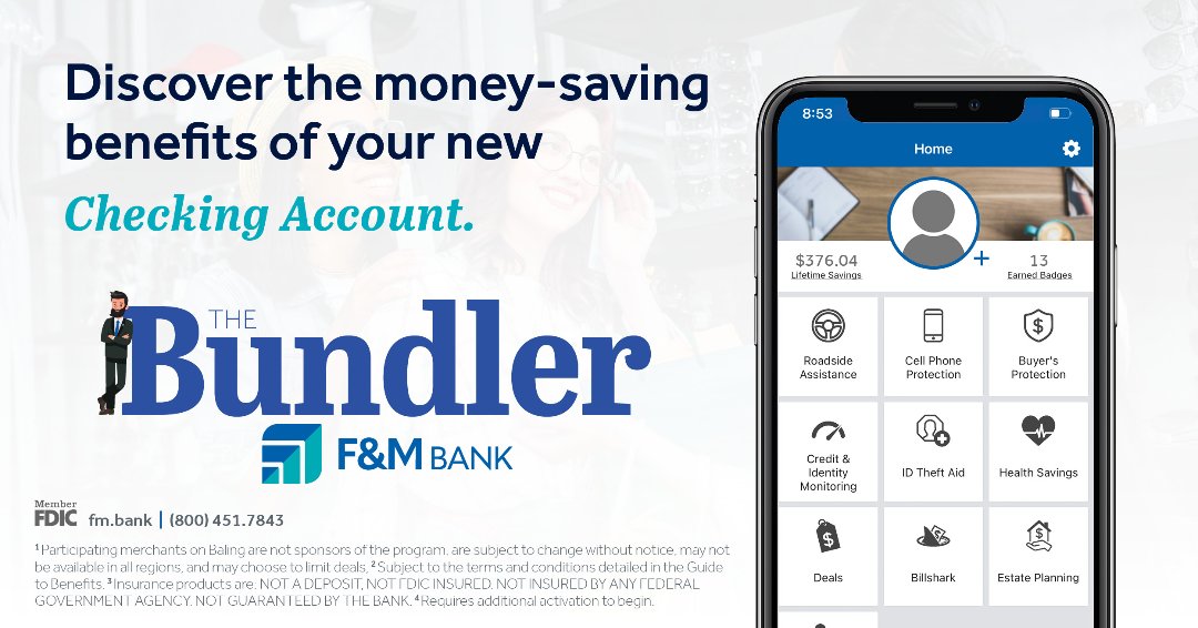 Discover the money-saving benefits of our new checking account, The Bundler by F&amp;M!
Open The Bundler account today: trst.in/UPBHjj
📲Download 'The Bundler by F&amp;M' app to explore all the benefits.
