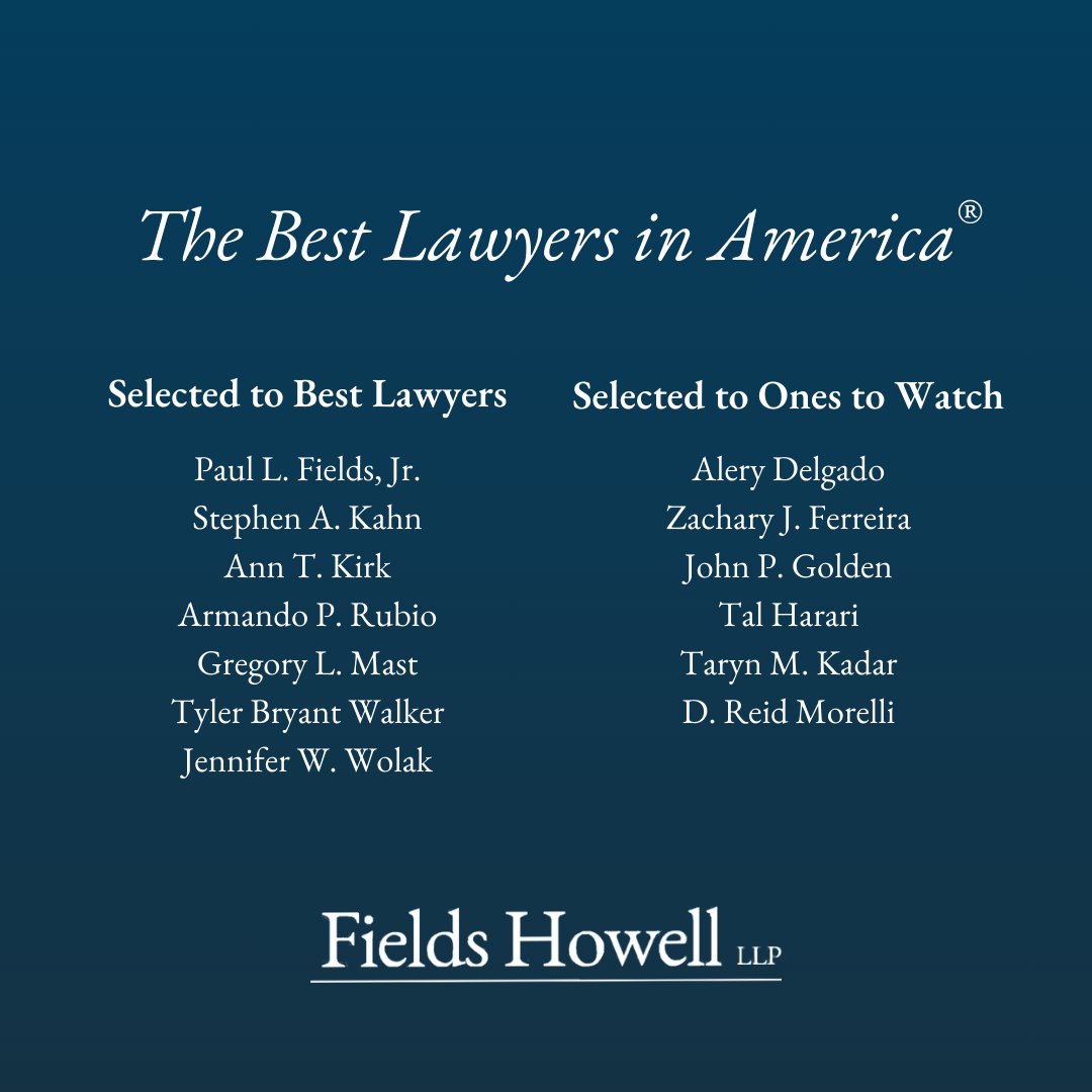 FieldsHowell's tweet photo. Congratulations to our 13 attorneys recognized in the 2025 edition of The Best Lawyers in America (R)

https://t.co/BWV1symvuf https://t.co/YnxNnPtXRi