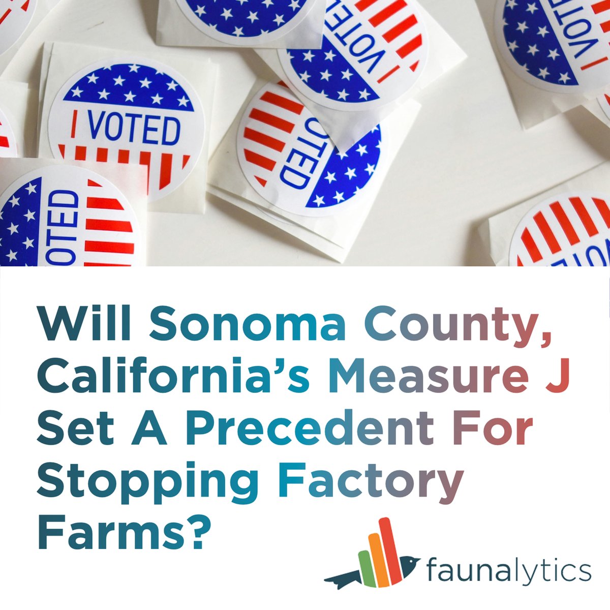 EndCAFOsSoCo's tweet photo. Research org @faunalytics published a blog by #YesonJ campaigner Cassie King that dives into the importance of #MeasureJ &amp; what the movement to #stopfactoryfarming can learn from this historic ballot measure in #SonomaCounty. #YesOnJ #ProtectAnimals
https://t.co/NdowDpOHtn https://t.co/e2ruVt6NAT