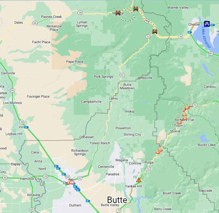 CaltransDist3's tweet image. #TrafficAlert State Route 32 is back open between Butte and Tehama Counties with no restrictions. Thank you to the crews on the #parkfire we appreciate all the hard work. For additional updates on State Route 36 please check quickmap.dot.ca.gov or follow @CaltransD2.
