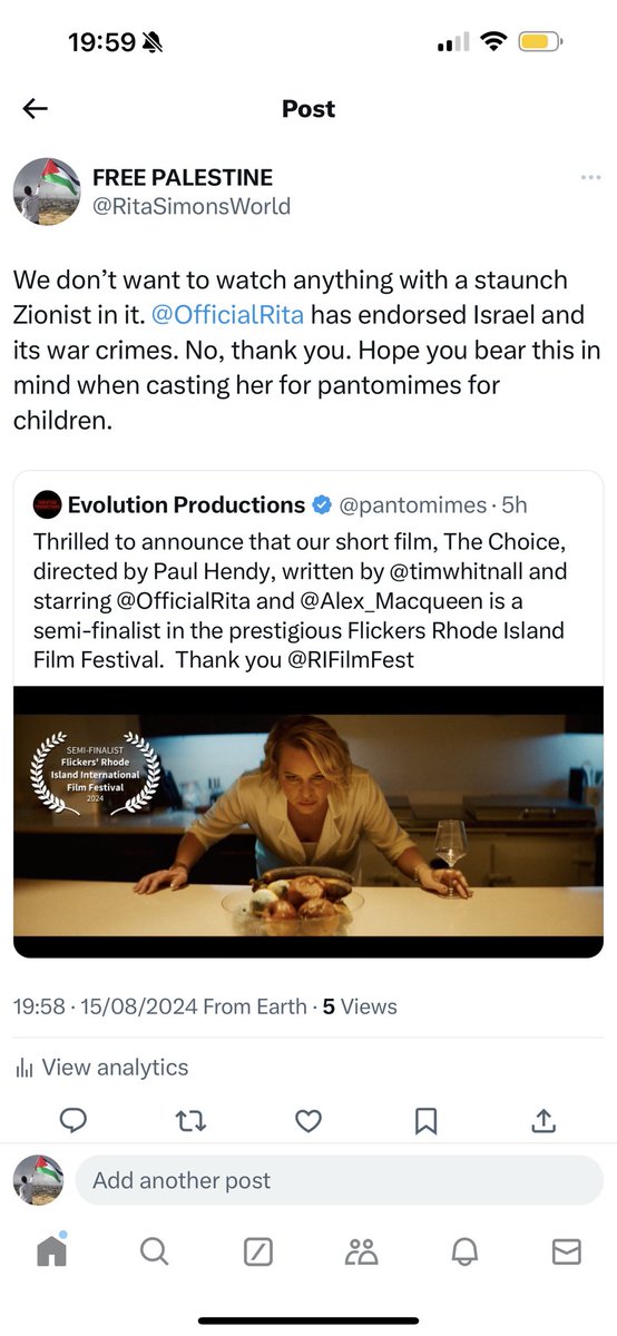 OfficiaiRita's tweet photo. Not Roxy from @bbceastenders getting called out for being Zionist! 😭 @pantomimes @OfficialRita @Sam_Womack @LesDennis @Theosilv76 @Hollyoaks @misJORGIEPORTER

Rita, You won’t hear from me again. My tweets will stay put. Don’t want to associate with genocide supporters. God bless https://t.co/hcfxv6IeqO