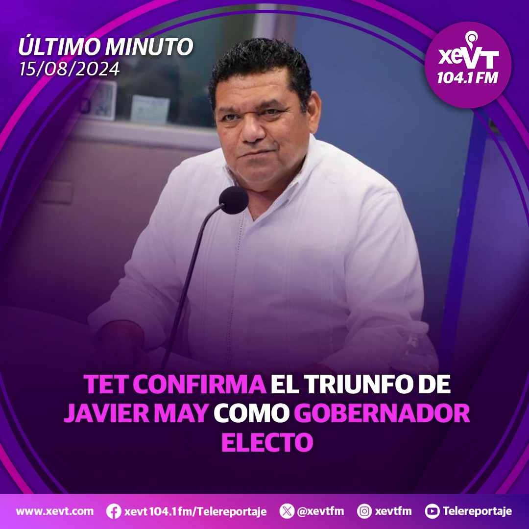 xevtfm's tweet photo. 🔴 #ÚltimoMinuto | @TE_TABASCO, confirma el triunfo de Javier May (@TabascoJavier) como gobernador electo https://t.co/ocqd8ZUkSK