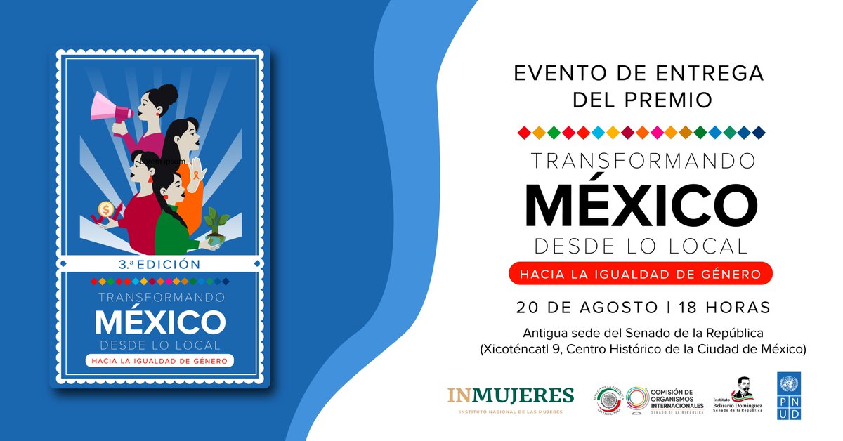 ¡No te pierdas la oportunidad de asistir a la entrega del Premio "Transformando México desde lo local: hacia la igualdad de género "!
📅 20 de agosto
🕕 18:00 horas
📍 Antigua Sede del Senado.
¡Cupo limitado!
🔗bit.ly/PremioTMDL2023