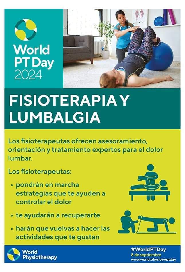 🎉DÍA MUNDIAL DE LA FISIOTERAPIA
🗓️ 8 de septiembre 
World Physiotherapy  presenta el tema "Dolor lumbar" con diversos materiales disponibles en idioma español:
🔗 ow.ly/U3nW50SIY1n
#GlobalPT #WorldPTDay #WorldPhysiotherapy #ASPEFISIO #ColegioDeFisioterapiaYa