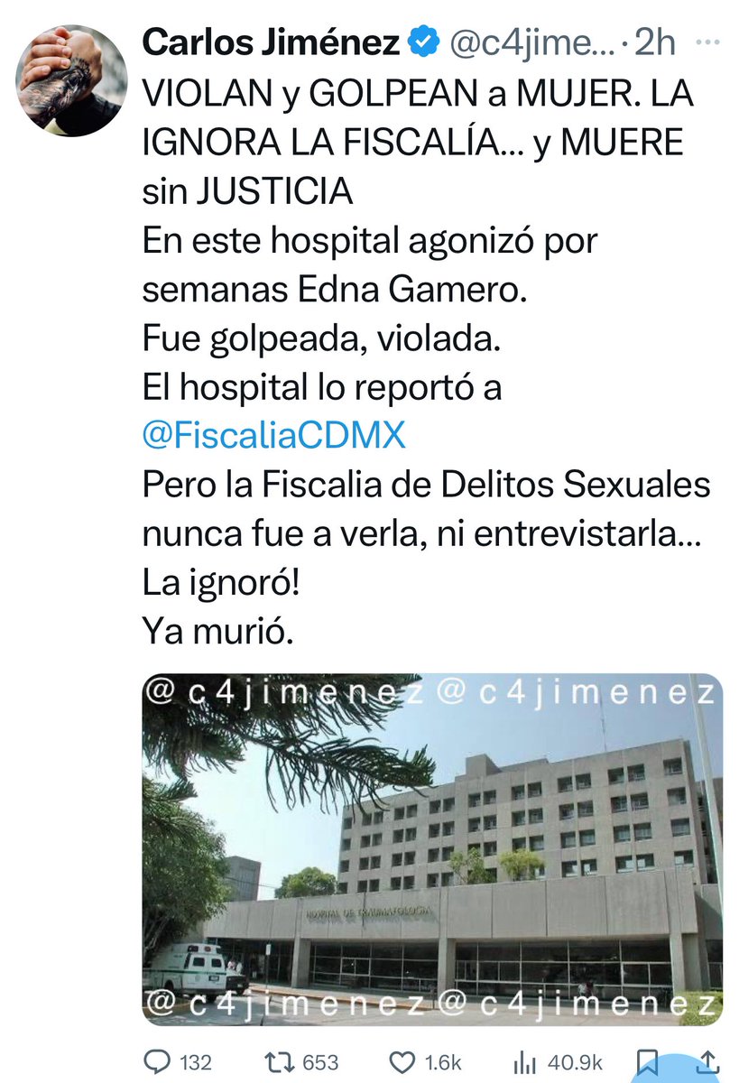 c4jimenez's tweet photo. OOOTRA VEZ, LA FISCAL de DELITOS SEXUALES
Es Ana Casillas fiscal de Delitos Sexuales de CDMX.
Ignoró a Edna Gamero, una mujer a la q violaron, golpearon, y q agonizó por semanas en un hospital.
Nadie de la @FiscaliaCDMX fue a verla.
Hoy está muerta… y Ana Casillas en su cargo https://t.co/x6vlfjMP8Z