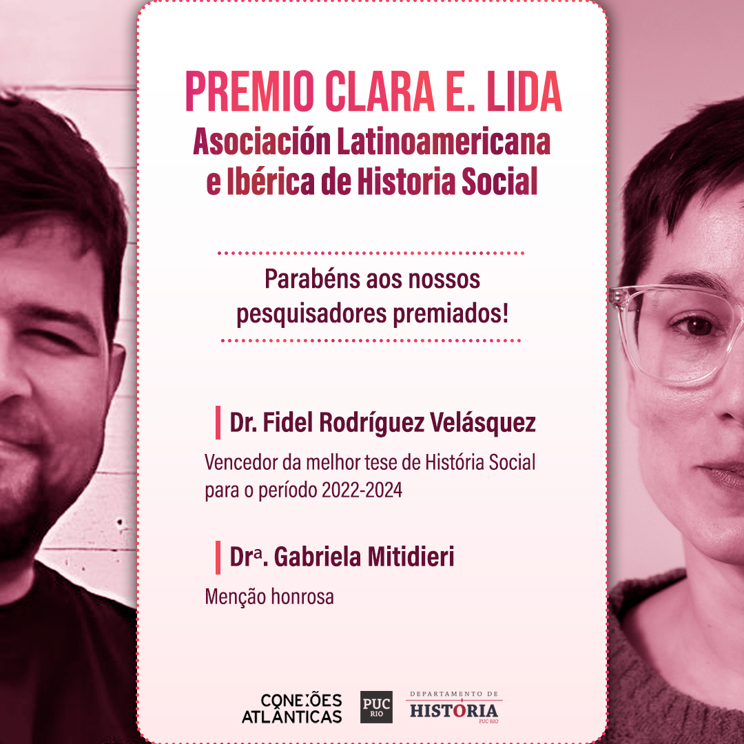 historiapucrio's tweet photo. É com grande orgulho que anunciamos que Fidel  Velásquez foi o vencedor do "Prêmio Clara E. Lida" da @_ALIHS pela melhor tese de História Social para o período 2022-2024. 

Sua tese, intitulada "Enredados por las perlas...", foi orientada pela profa Crislayne Alfagali. https://t.co/yDWgrZbwMB