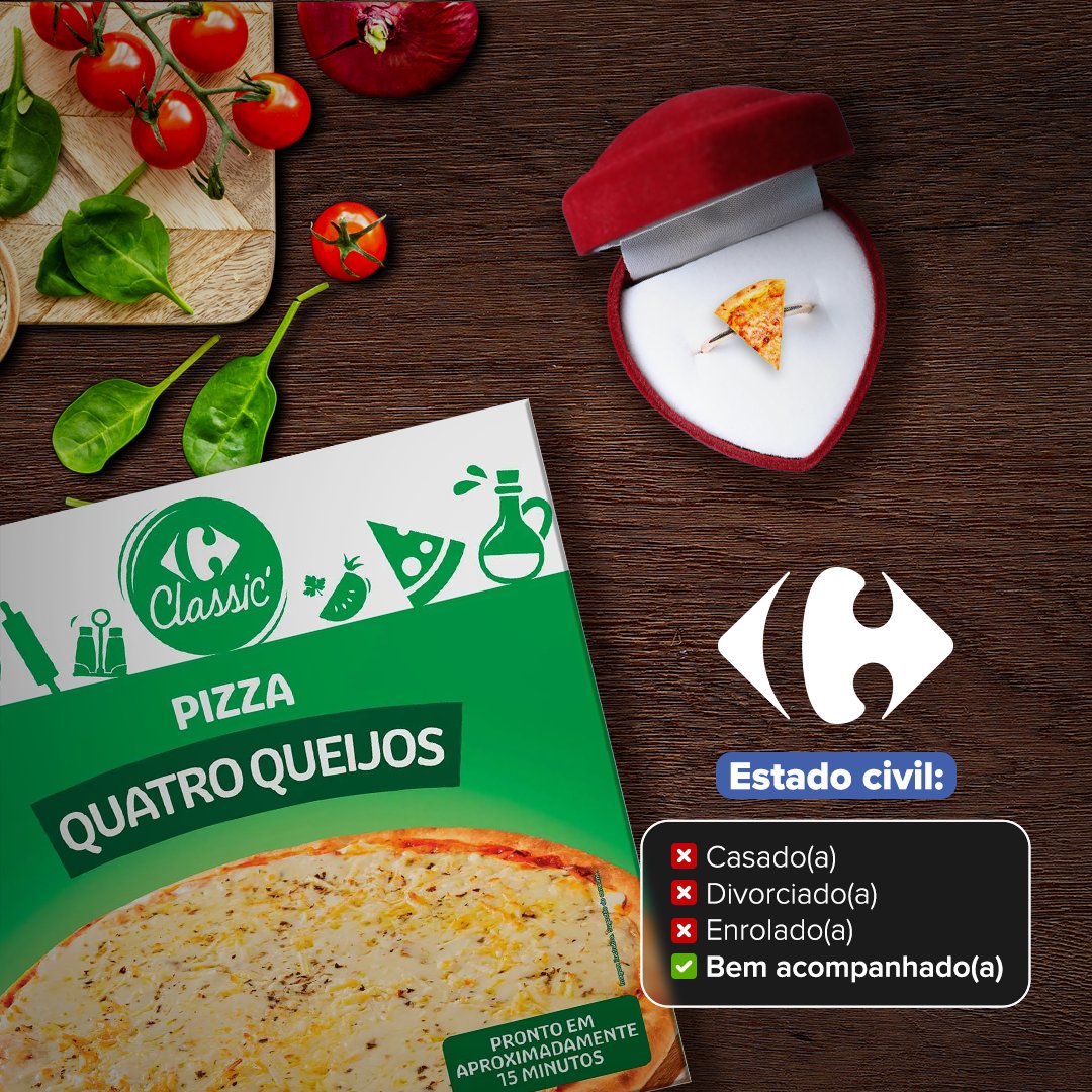 carrefourbrasil's tweet photo. Antes só, do que sem a pizza da marca Classic do Carrefour, né?! 🍕😋 Neste #DiadoSolteiro, seu date já tá marcado com a melhor companhia. Acesse o site, o APP ou passe na loja mais próxima e aproveite! #ProdutosCarrefour https://t.co/Pv983wRrIC