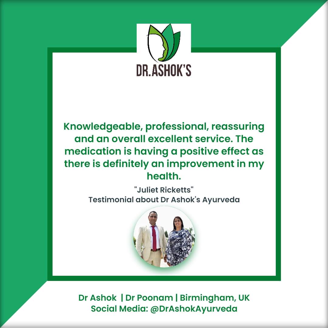 drashokayurveda's tweet photo. Testimonial about Dr. Ashok's from Juliet Ricketts.
Adapt Healthy lifestyle with Dr. Ashok's Ayurveda Clinic, Birmingham UK.
#Testimonials #HealthisEverything #DrAshokAyurveda #BirminghamUK #UKAyurveda #PatientsReview https://t.co/DelIuPPUVo