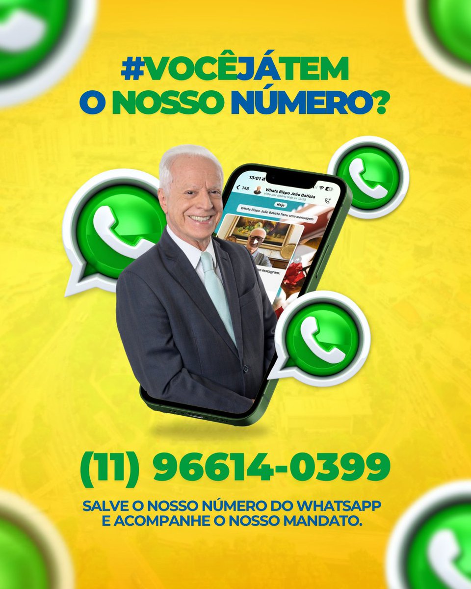 BispoJBatista's tweet photo. 📲💬 Já salvou o nosso número?
Fique por dentro de tudo que acontece no nosso mandato!
Salve agora o número no seu WhatsApp e acompanhe as ações e novidades diretamente no seu celular. Estamos conectados com você!
#JuntosPorSBC #MandatoAtivo #BispoJoãoBatista #WhatsApp #ConecteSe https://t.co/DbLimcwXN4