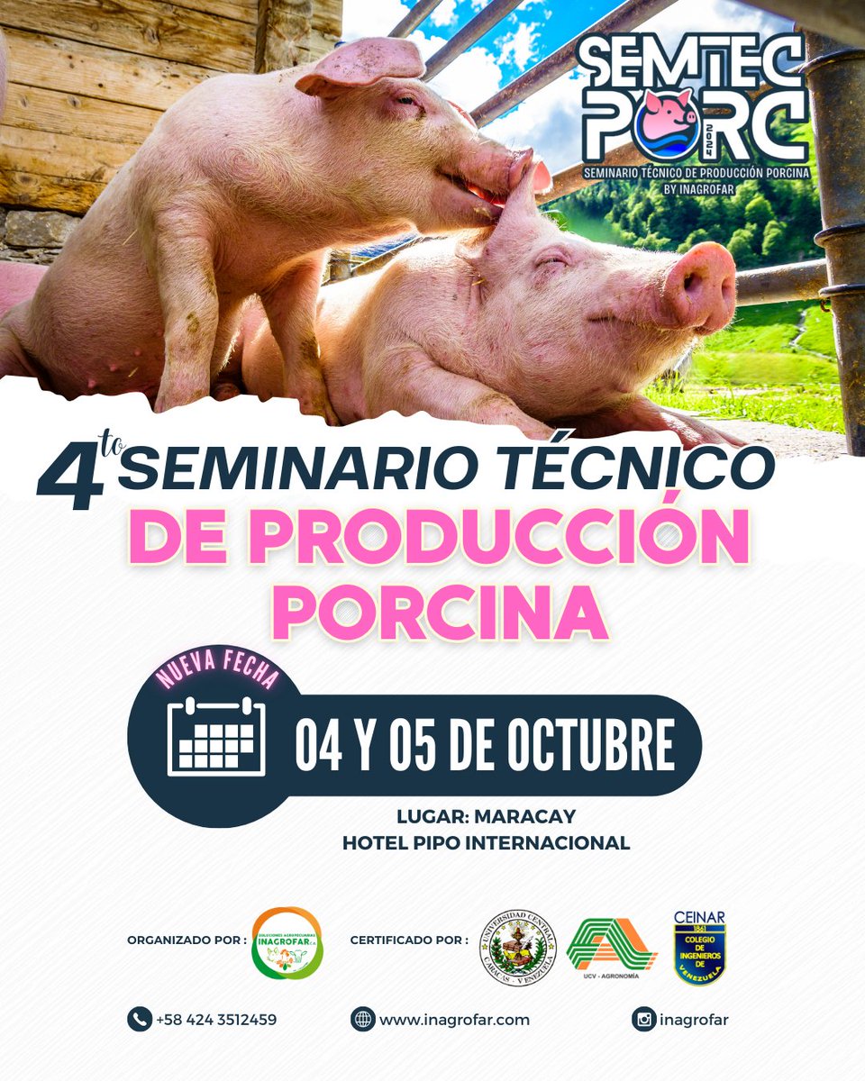minutaagro's tweet photo. #Eventos Maracay será sede del 4to Seminario Técnico de Producción Porcina https://t.co/bBN7A2po46 #15Ago https://t.co/YIOh0o5KE6
