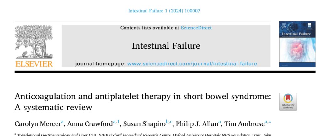 Intestinal Failure (@intestinalfail) on Twitter photo We are delighted to include this lovely systematic review on anticoagulation & antiplatelet therapy in SBS in our 1st edition. None of the Oxford-based authors are here on X so please says thanks if you know them 👏👏👏<a href="/DfarmerDouglas/">Douglas G Farmer</a> @irta_tts <a href="/SimonLal_12/">SimonLal</a> <a href="/1jono1/">Jonathan Hind</a> We are delighted to include this lovely systematic review on anticoagulation & antiplatelet therapy in SBS in our 1st edition. None of the Oxford-based authors are here on X so please says thanks if you know them 👏👏👏<a href="/DfarmerDouglas/">Douglas G Farmer</a> @irta_tts <a href="/SimonLal_12/">SimonLal</a> <a href="/1jono1/">Jonathan Hind</a>