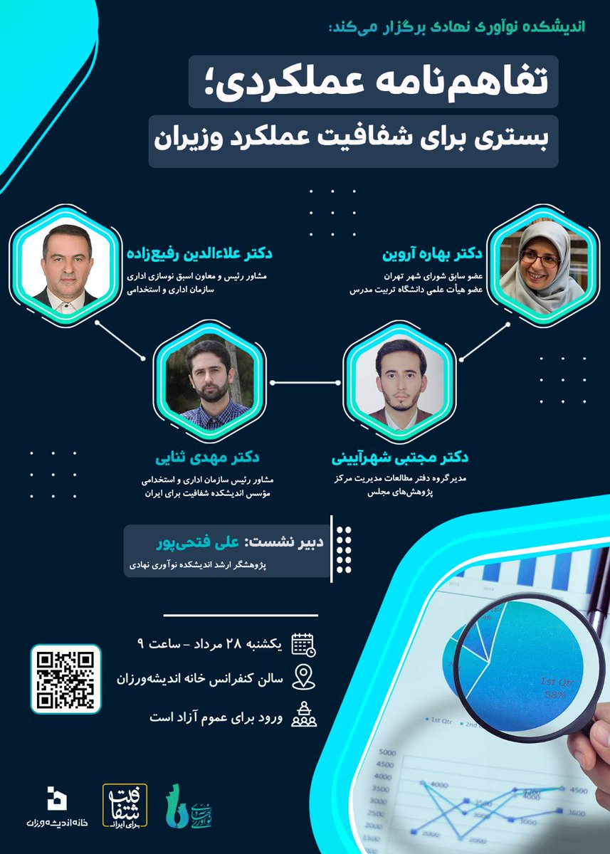 📣 برگزاری نشست «تفاهم‌نامه عملکردی؛ بستری برای شفافیت عملکرد وزیران»

👤 سخنرانان:
▫️ دکتر بهاره آروین
▫️ دکتر علاء الدین رفیع‌زاده
▫️ دکتر مهدی ثنایی
▫️ دکتر مجتبی شهرآیینی

🗓️ یکشنبه، ۲۸ مرداد ۱۴۰۳
🕰️ ساعت ۹
🏢 خانه اندیشه‌ورزان 

🔗 اطلاعات بیشتر:
tp4.ir/?p=7305
