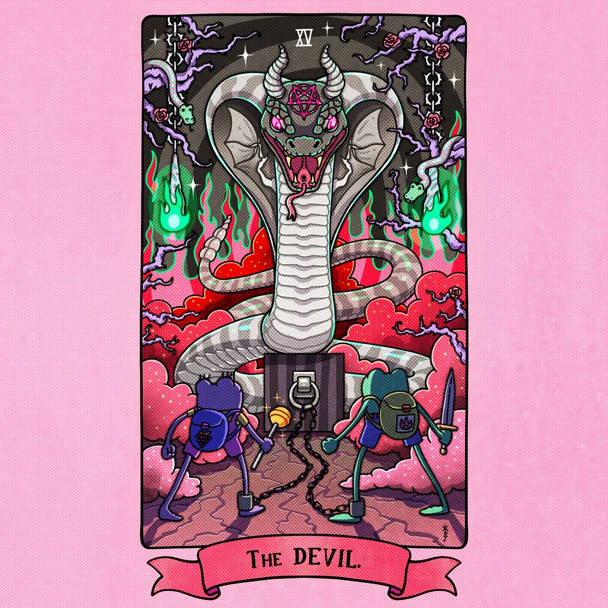 nchoritefrog's tweet photo. the devil card for my froggy tarot deck 🐍😈

#digitalart #illustration #kawaiiart #frogart #tarotdeck #devil https://t.co/3GBGTugVaF