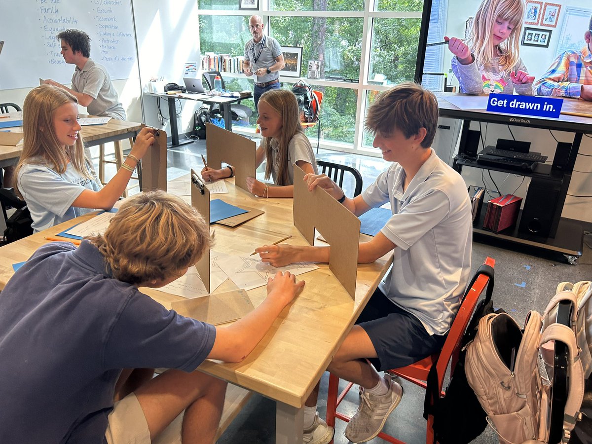 TheMVDesignLab's tweet image. Our G8 Ss are getting drawn in to all kinds of #designthinking mindsets with a mirror drawing exercise. 
“Have Fun” and “Be Brave to Try and Try Again” were the @TheMVSchool mantras of the day, for sure.