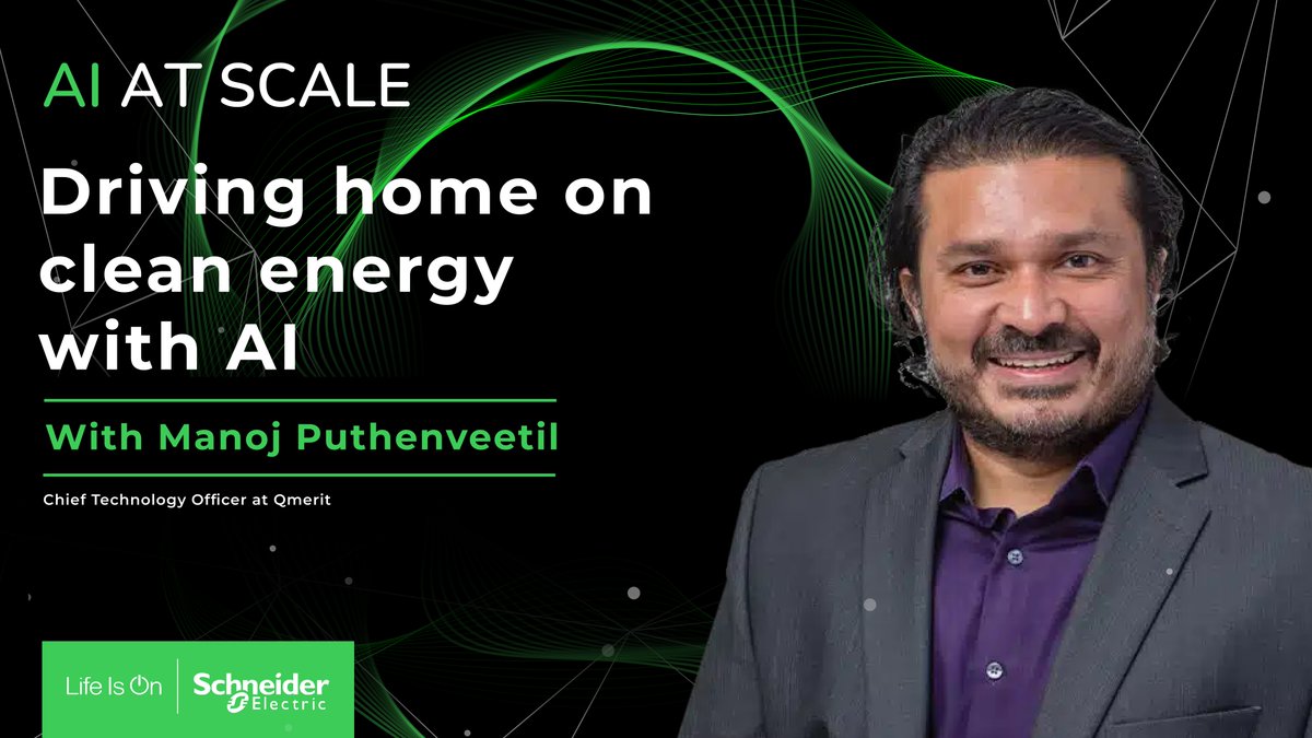Qmerit's tweet image. Join us August 19th as @Qmerit CTO, Manoj Puthenveetil, and @SchneiderElec discuss the role of #ArtificialIntelligence in the #EnergyTransition on the latest episode of #AIAtScale.

Tune in for expert insights on how #AI is advancing #CleanEnergy &amp;amp; #Electrification.