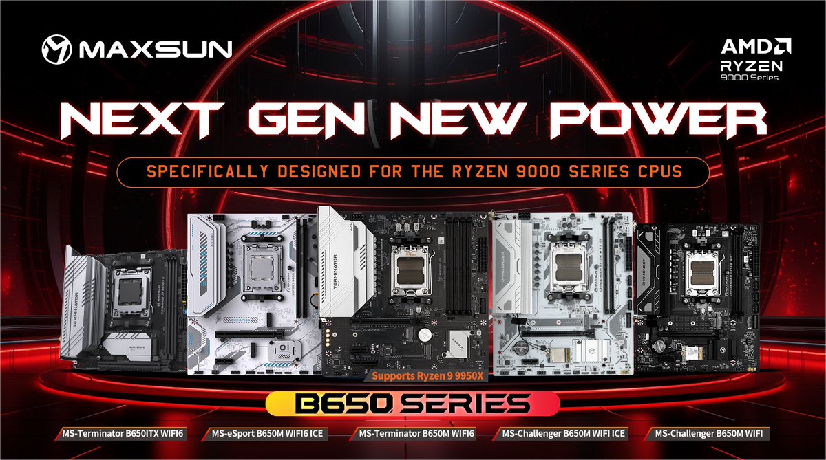 MaxsunOfficial's tweet photo. Introducing the B650 series motherboards by MAXSUN, tailored to harness the full potential of the upcoming Ryzen 9000 CPUs. 🔥💻✨ Stay tuned for updates! 📢🚀

#Maxsun #B650Series #AMD #Ryzen9000 #MAXTech https://t.co/YheOTkUv2W