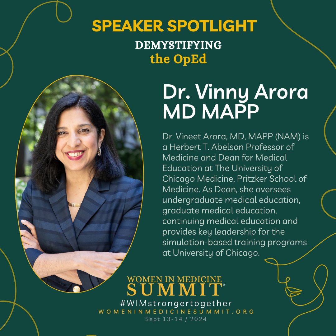 🌟 Meet Dr. Vineet Arora 🌟  Professor of Medicine and Dean for Medical Education at UChicago Medicine. 🎓✨ Leading the charge in medical education and simulation-based training, she shapes the future of healthcare education. #WomenInMedicine #WIMSummit #WIMStrongerTogether