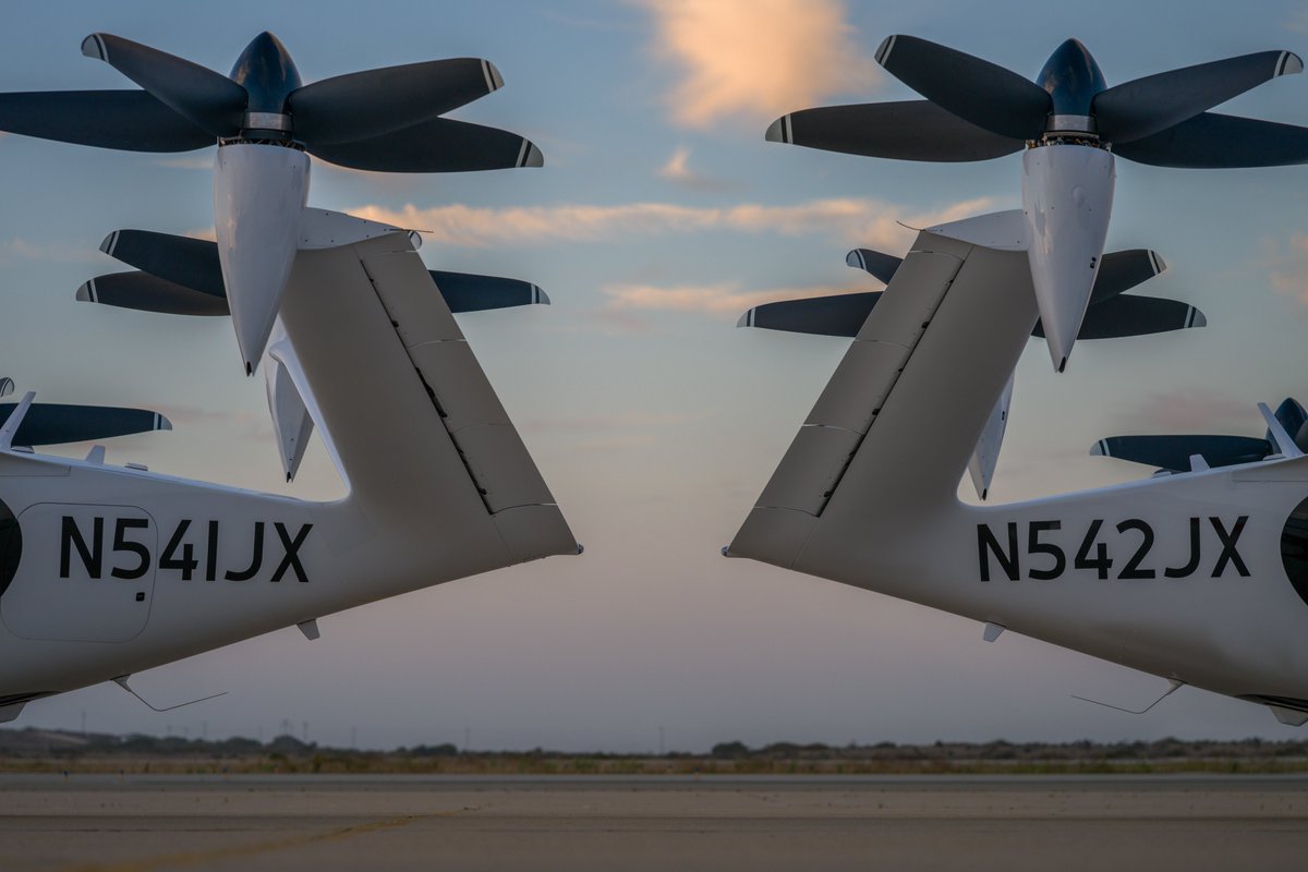 jobyaviation's tweet photo. 🛩️🛩️🛩️ We’re continuing to ramp up production in Marina, California, where we have now rolled three production prototype aircraft off our manufacturing line. https://t.co/5zMVmuX4Uz