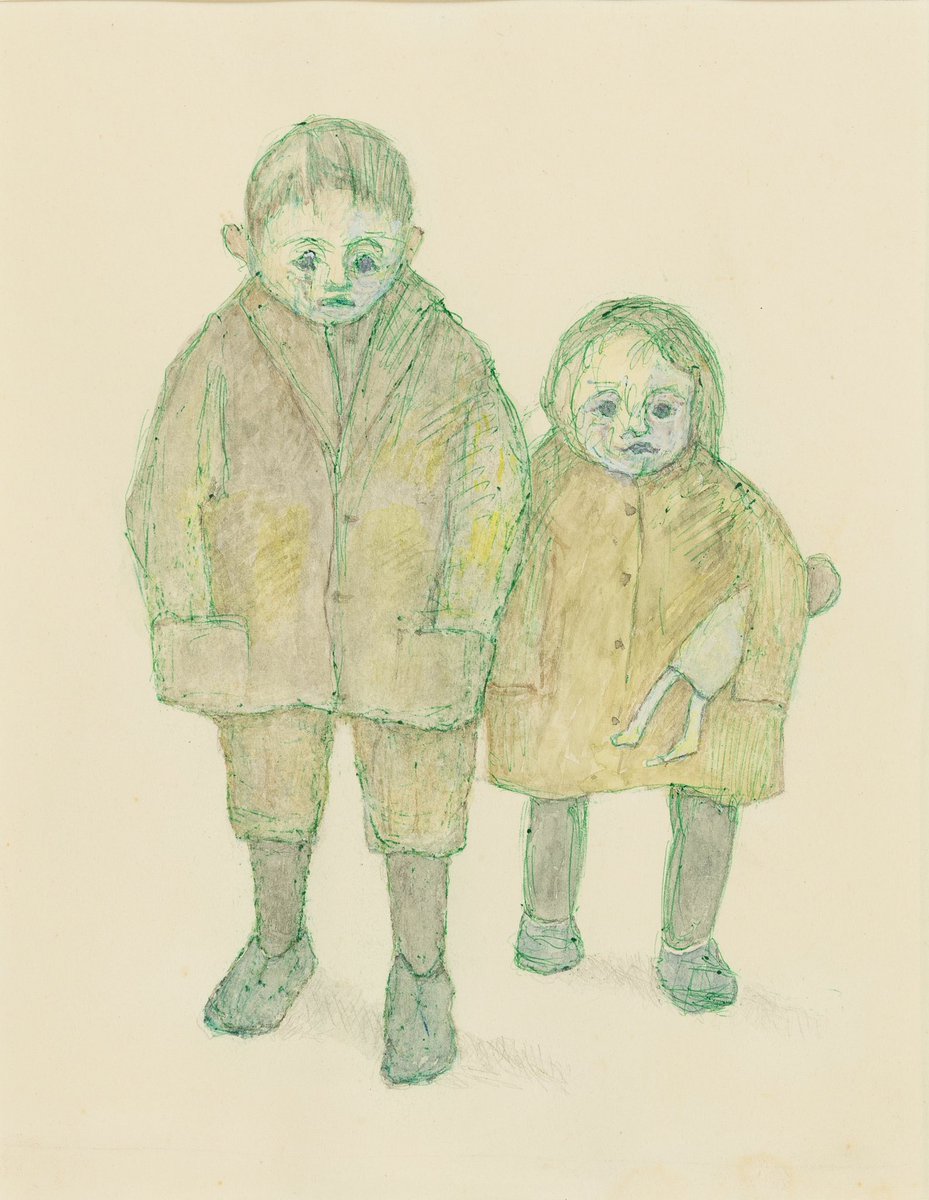 ‘Moet je eens goed naar die ogen kijken’ zei Jopie, ‘dat jongetje heeft de moed allang verloren, maar dat meisje houdt hem vast. Uit haar oogjes spreekt nog iets van #hoop'.

Armoede, 1961