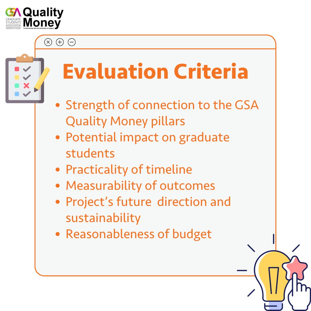🚨 The GSA Quality Money’s first intake is now OPEN! 🚨

Do you have a project or idea that could benefit the grad student community at UCalgary? Whether it’s an online conference, a workshop series
🗓️ Apply by August 30

🔗 Learn more and apply here: gsa.ucalgary.ca/financial-supp…
