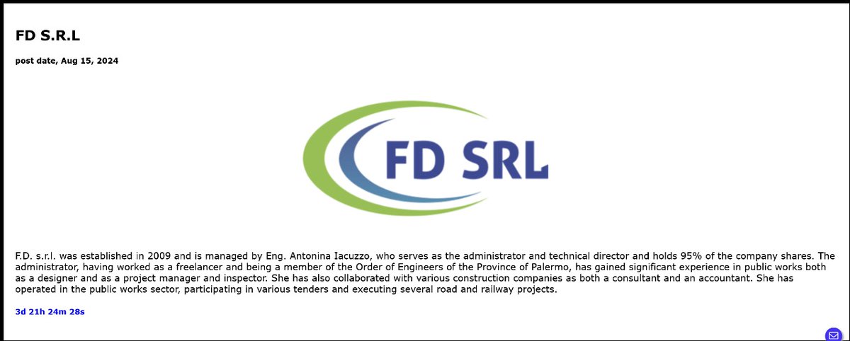 FalconFeedsio's tweet image. 🚨 Ransomware Alert 🚨

FD S.R.L. 🇮🇹

FD S.R.L. is an Italian construction company specializing in public works like road and railway construction, has fallen victim to Ciphbit Ransomware. The group claims to publish the organization&apos;s data within 3 - 4 days. 

#Italy
#Ciphbit…