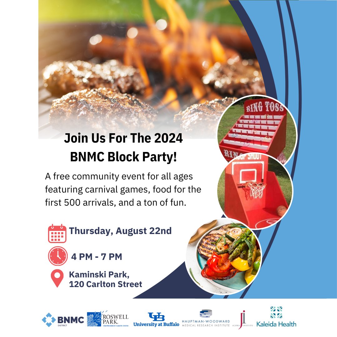 We hope to see everyone at Kaminski Park next Thursday for the <a href="/BnmcInnovates/">Buffalo Niagara Medical Campus, Inc.</a> Block Party! 
#UBintheCommunity #UBuffalo #BuffaloNY