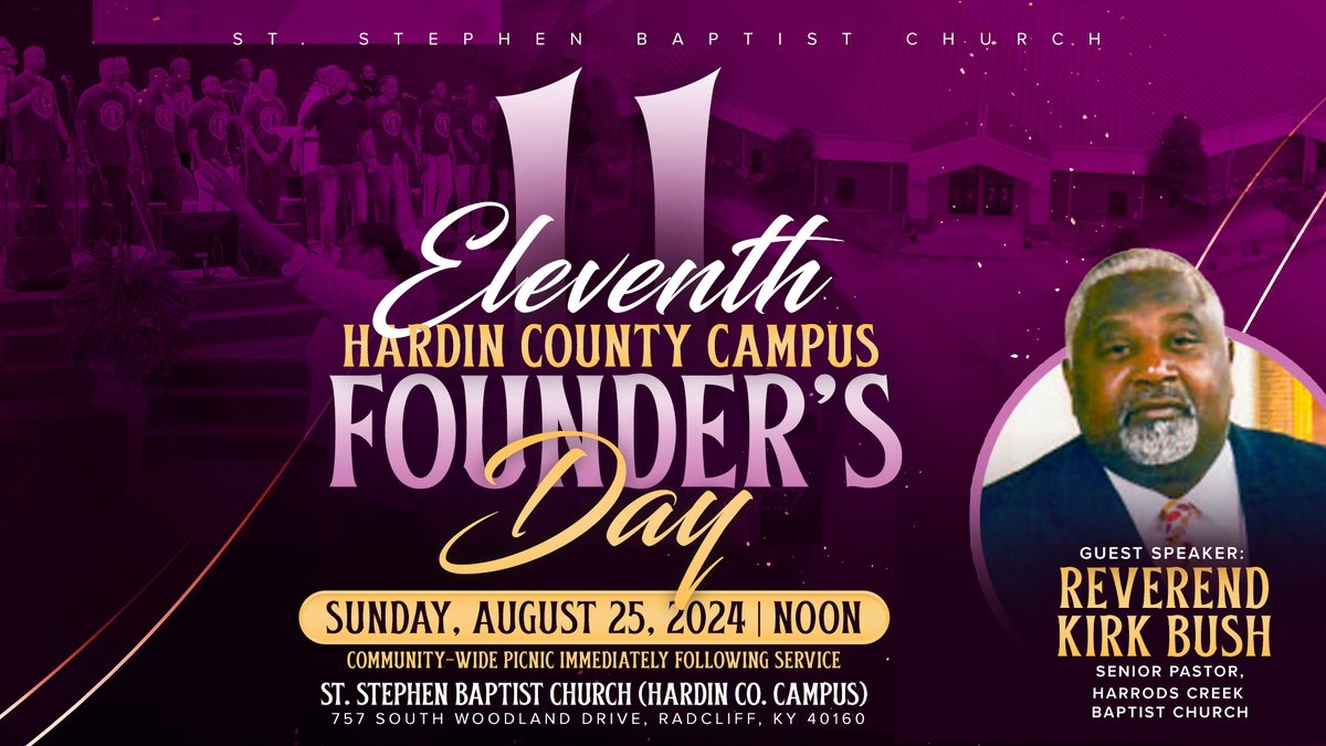 ssclive's tweet photo. Are you ready for the Eleventh Hardin County's Founder Day on Sunday, August 25th at noon? Meet us there at 757 South Woodland Drive, Radcliff, KY. The community wide picnic will happen after service. #ssclive @kwcosby https://t.co/KJtv81awy0
