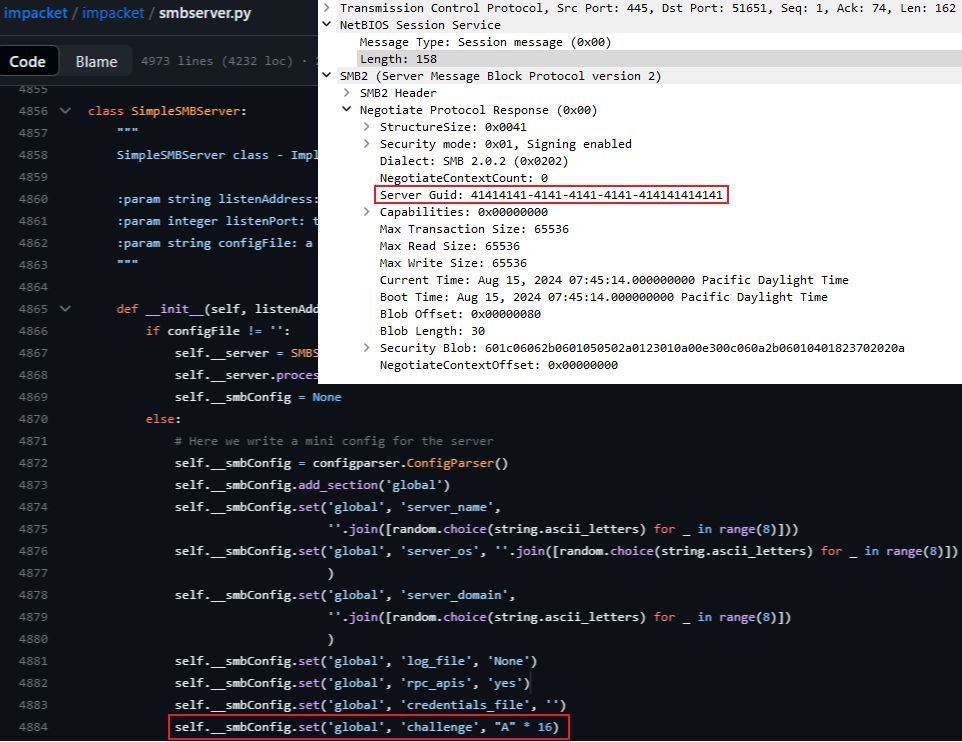 Octoberfest73's tweet image. Fun little IOC in impacket-smbserver's Negotiate Protocol Response 🙃