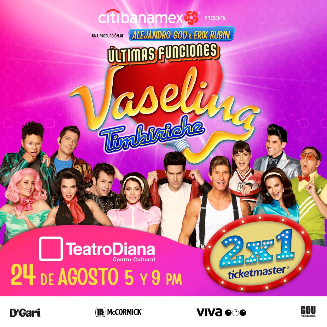 🎶✨ ¡Guadalajara, tenemos una sorpresa para ti! 🎉 Este fin de semana disfruta de Vaselina con un 2x1 en tus boletos. No dejes pasar la oportunidad de revivir la magia del rock and roll en el Teatro Diana. 🎸🎤 #VaselinaGuadalajara #2x1 #GiraVaselina

🎟️ bit.ly/VASGDL2X1