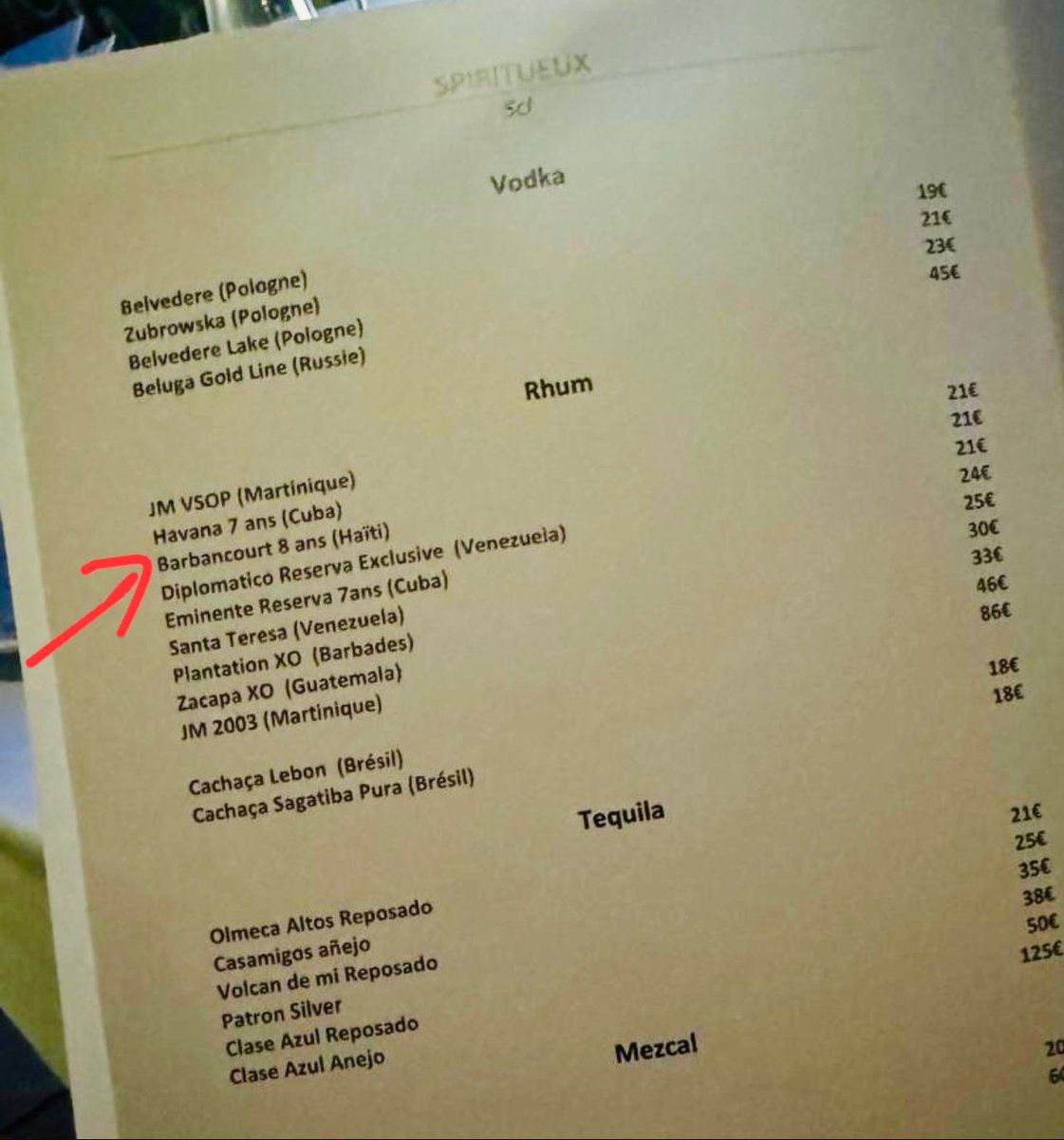 Trouvé pour vous! 
Un rayon du soleil d’Haïti en Corse, Rhum Barbancourt 5-Étoiles au restaurant Casadelmar, étoilé Michelin, à Porto Vecchio.

Barbancourt to the world! 🥃🇭🇹