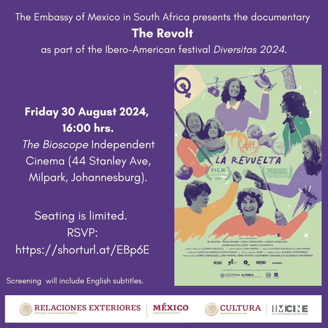 EmbaMex Sudáfrica (@embamexsud) on Twitter photo The <a href="/EmbaMexSud/">EmbaMex Sudáfrica</a> will screen the documentary "The Revolt" (2022) on Friday 30 August at 16:00 hrs. <a href="/the_bioscope/">The Bioscope</a> as part of the Ibero American film festival Diversitas 2024. Book your seat: shorturl.at/EBp6E The <a href="/EmbaMexSud/">EmbaMex Sudáfrica</a> will screen the documentary "The Revolt" (2022) on Friday 30 August at 16:00 hrs. <a href="/the_bioscope/">The Bioscope</a> as part of the Ibero American film festival Diversitas 2024. Book your seat: shorturl.at/EBp6E