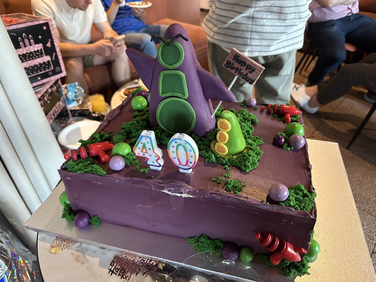 LiddlDevill's tweet photo. Best birthday cake of my whole bloody life, the boy done well 💜💚

His mum thought he got me a rocket cake 😂🫣

I present you with the ultimate birthday cake 🎂 

#birthday #gamer #lucasarts #retrogaming https://t.co/usEy1oFctJ