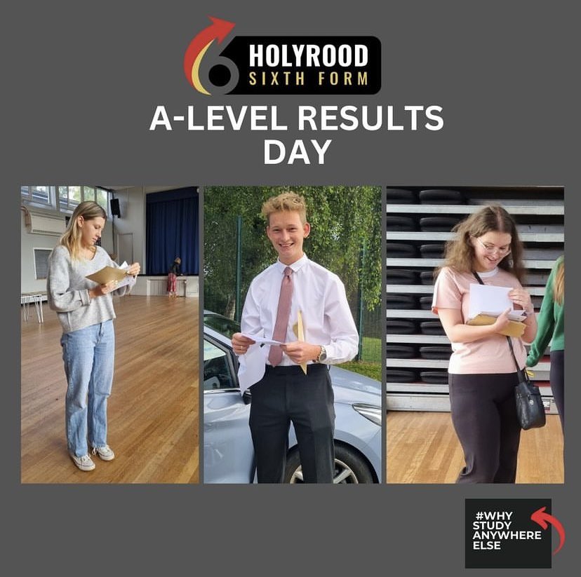 HolyroodAcademy's tweet photo. Level 3 results day was full of smiles from our Year 13 students receiving their A-Level and Level 3 BTEC results. They achieved amazing results and go on to study at great universities and on fantastic apprenticeships! 100% pass rate too… #proud #workedhard #werekind #joinedin https://t.co/Ov1j6xLjo3