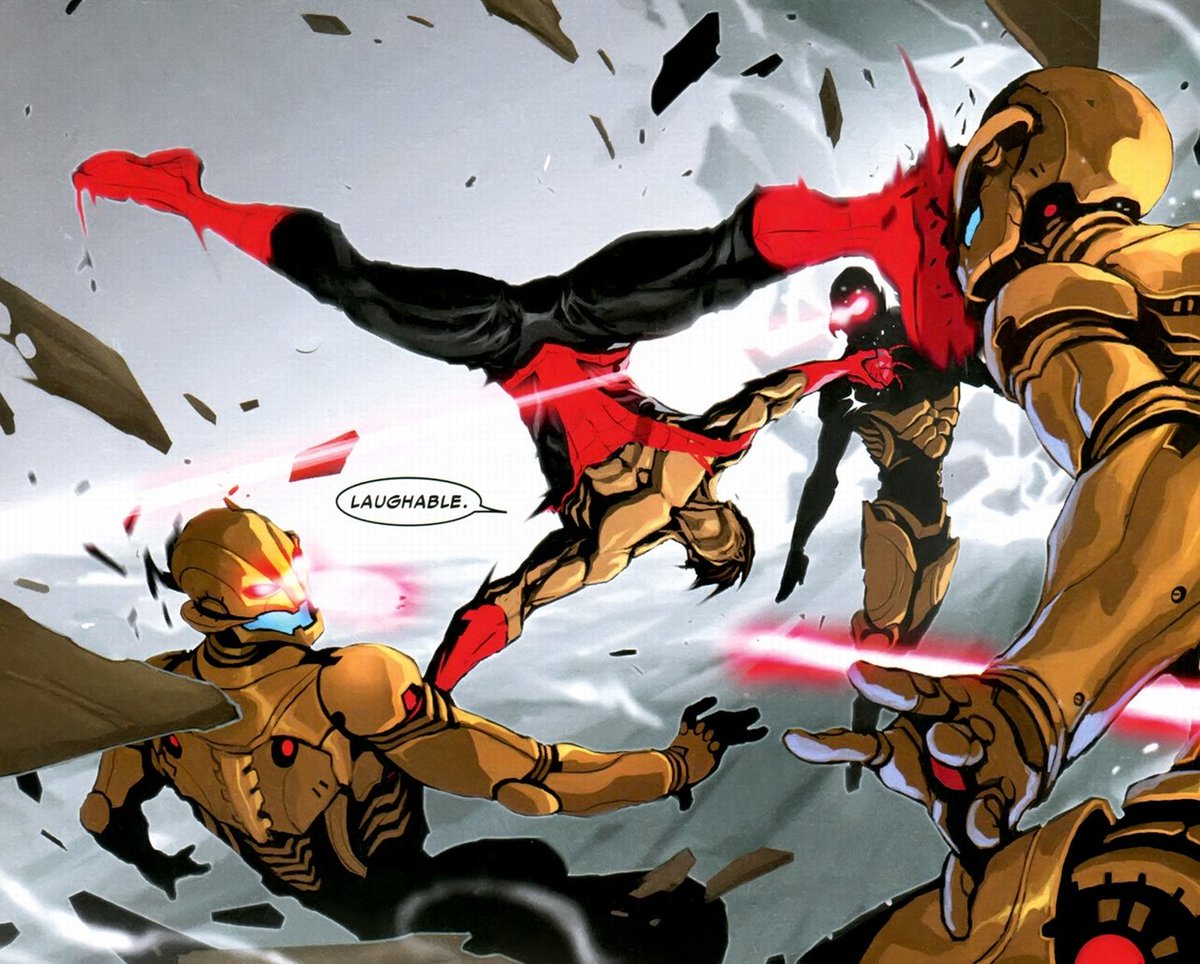 Machines attempting to attack him during his recovery.

Foolish.