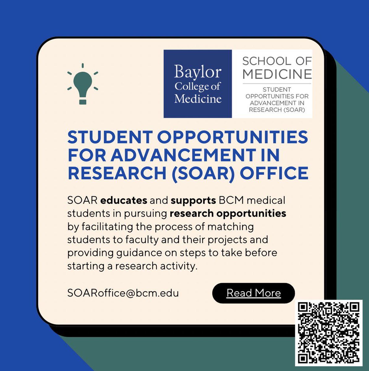 BCM_SOAR's tweet image. Unlock your research potential with SOAR at BCM! We are here to support and guide medical students every step of the research process. Ready to take the first step in your research journey? #BCMResearch #BCMSOAR #MedicalStudentResearch