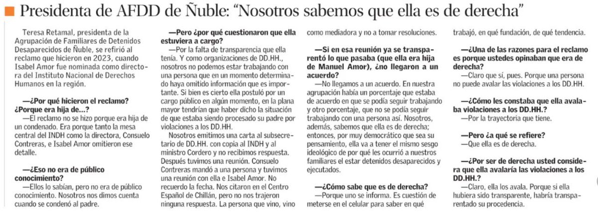 lcruzcoke's tweet photo. La insólita explicación de Asociación de familiares de detenidos desaparecidos para cancelar a Isabel Amor, luego de haber pasado sistema concursal de Alta Dirección Pública
¿de qué sirve el sistema si lo peor del sesgo político termina definiendo quién trabaja o no en el Estado? https://t.co/g96rSSoBMk