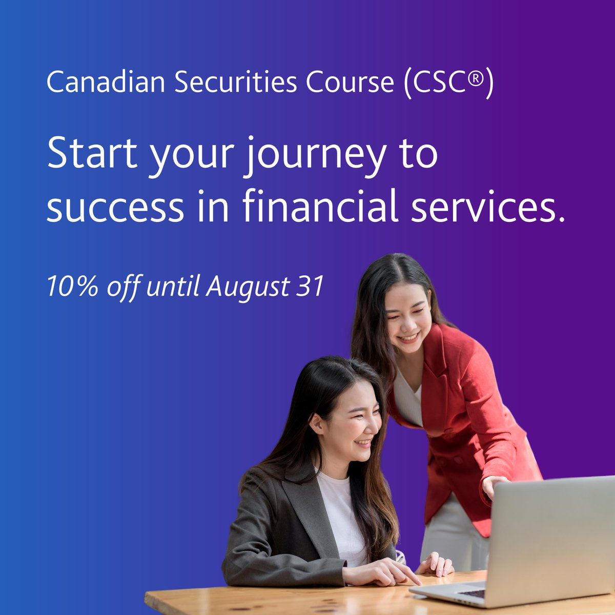 CSIGlobalEd's tweet photo. Unlock a 10% discount on the Canadian Securities Course (CSC®) until August 31, 2024! Take advantage of this offer and advance your professional growth and #Success in #Banking. https://t.co/rx7weU5zEH https://t.co/6GY0hTRnFV