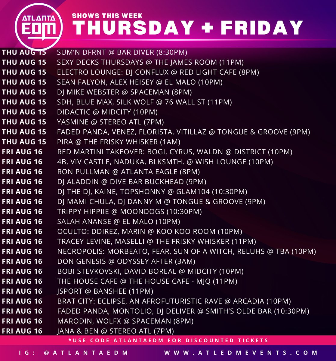 atledmofficial's tweet photo. Your ATL EDM shows this weekend
https://t.co/9JjojgJqYN https://t.co/QthopSJYpd