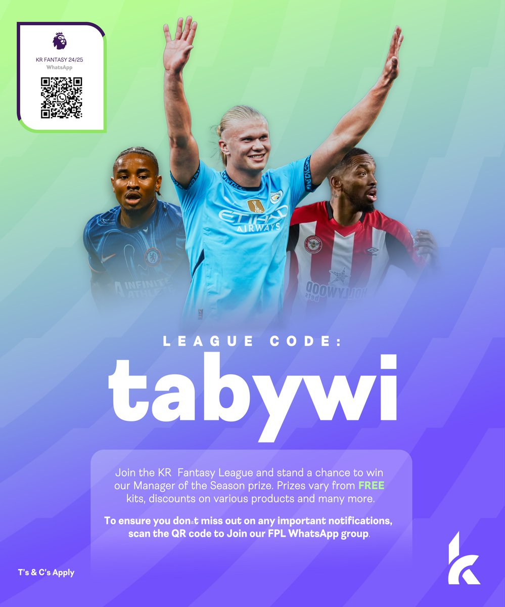 kit_republicza's tweet photo. Our FPL League is back! 📱⚽. Join one of the most competitve FPL Leagues in Zambia and stand a chance to win amazing prizes!
KIT REPUBLIC LEAGUE: https://t.co/LiamgPoX7A
League Code: tabywi
#KitRepublic #ZambiasNumberOneKitSupplier https://t.co/bKsgWBCpkX
