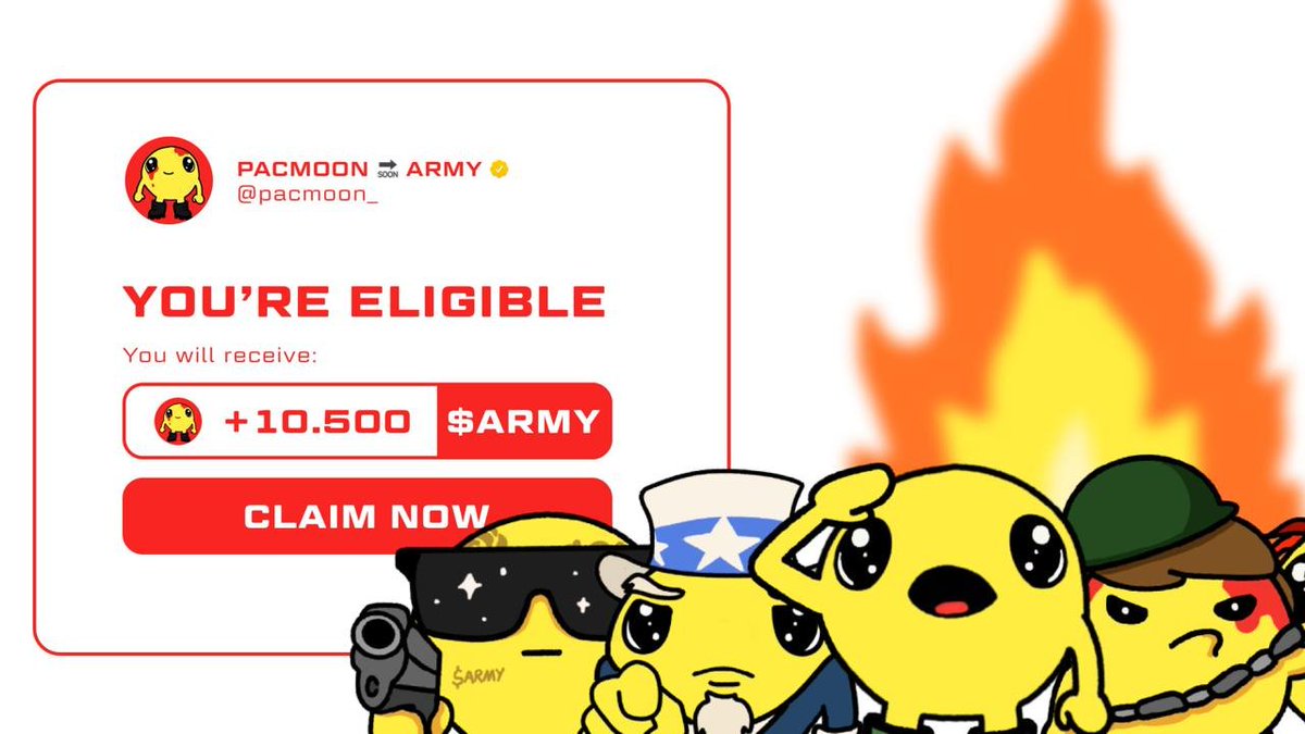 IE30209PSA's tweet photo. 🔥 Today is a game-changer in #Pacmoon history!

Claim your $ARMY airdrop today: https://t.co/t5ZJU8yuhy

The $ARMY Phoenix will soon soar from Pacmoon ashes!

$PAC $MNDE $KMNO $CLOUD #Solana $SLND $DRIFT $JTO $SBR $RAY $ORCA https://t.co/t6rtwfi1Xs