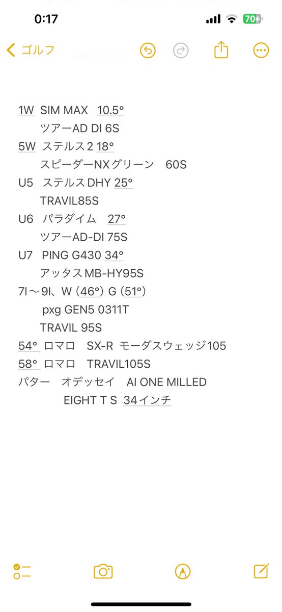 rampante0808's tweet photo. 2024年8月
WITB
54°だけ違和感ありまくりなので、
トラヴィルにリシャフト予定。
アイアン型ユーティリティのステルスDHYは練習でキチンと打てるかどうかで、調子の判定にしてます、はい。
#ゴルフ
#TRAVIL
#トラヴィル
#pxg
#テーラーメイド https://t.co/8q3ZwHVPLI