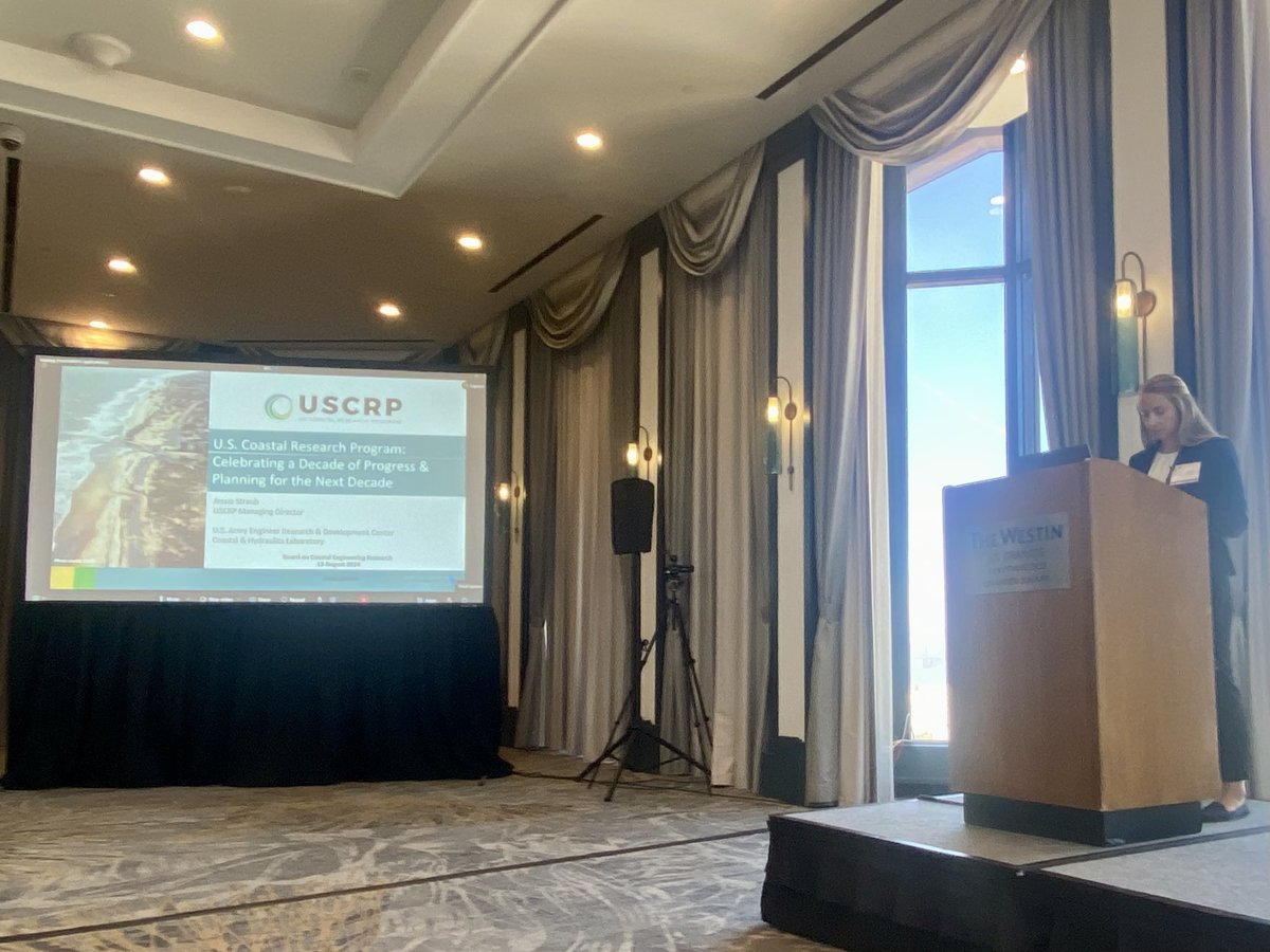 USCRP's tweet photo. USCRP team was in San Francisco for the 100th Board on Coastal Engineering Research Executive Session this week ✈️🌊 @ArmyERDC 

@jessamin_amelia presented on Outcomes of Decadal Workshop &amp; shared insight into how workshop feedback could influence the future of coastal research https://t.co/gRbymzqPAg
