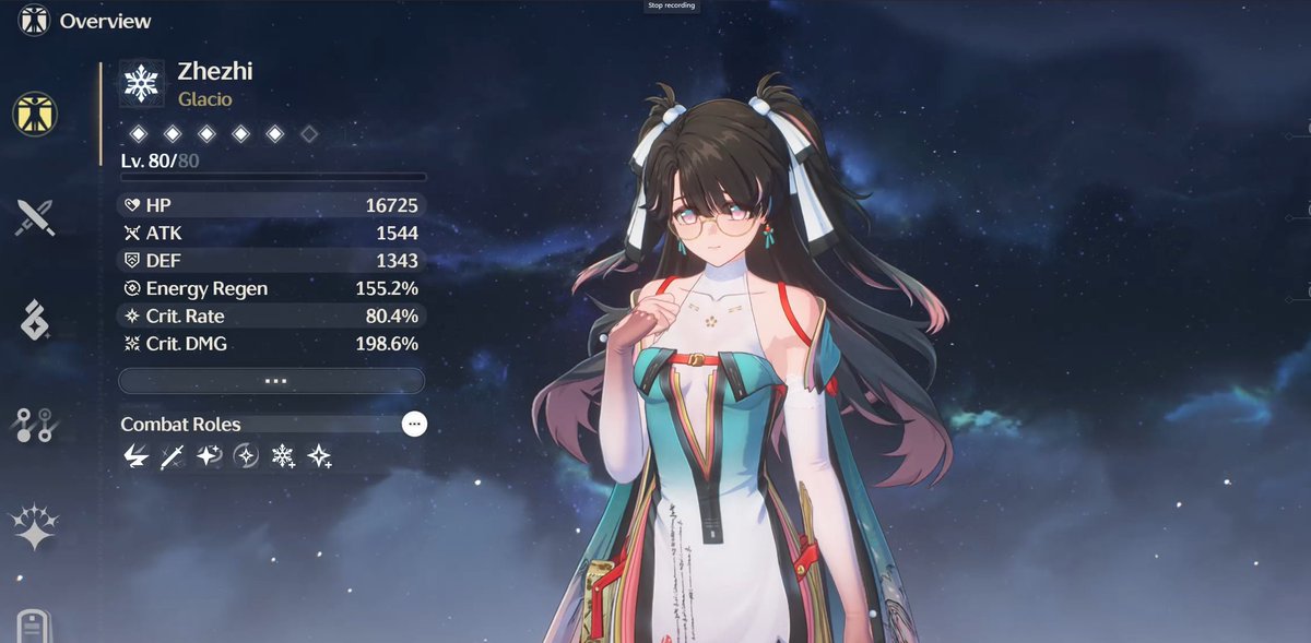 🧊Zhezhi Quick Build &amp; Assessment for Wuthering Waves

Great Kit with lots of movement. Really shines as a battery for jinhsi. Would only pull if committed to jinhsi.

Build - in order of priority
🔋Energy Regen: 150%+
⛈️Crit rate: 80%+
⚔️Basic Attack Dmg = 30%+
🥶 Glacio DMG =